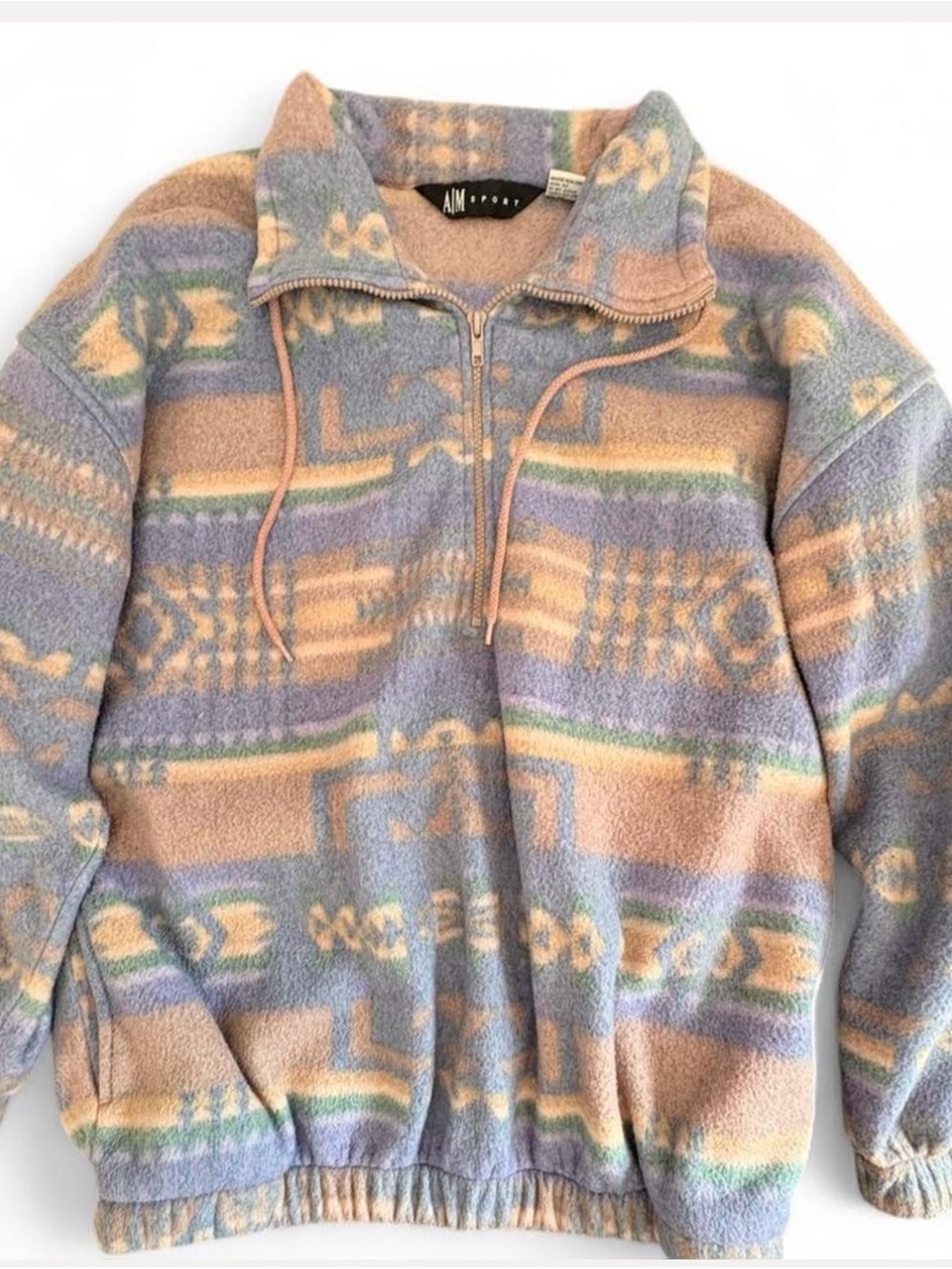 Women's Pastel Patterned Quarter-Zip Fleece Pullover - Lavender & Peach